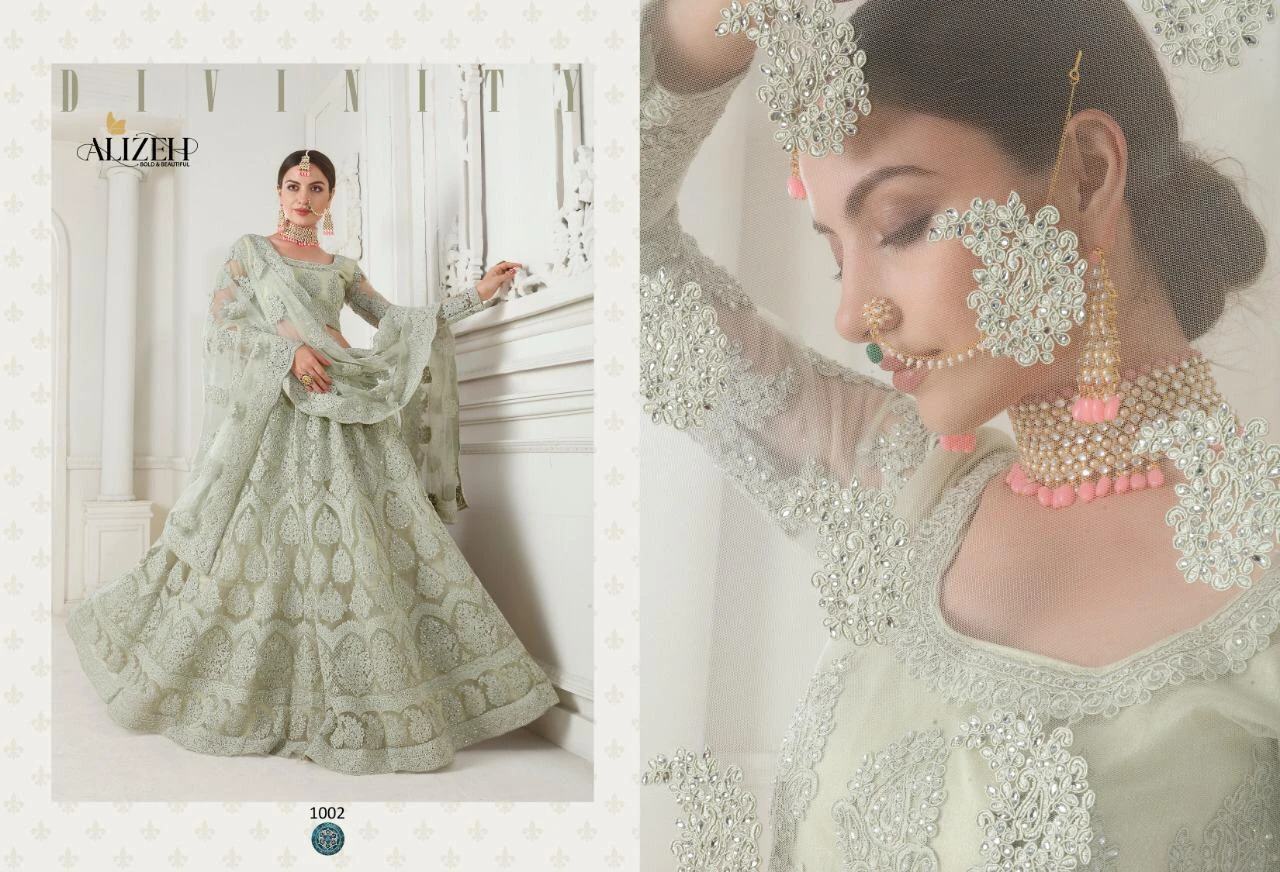 Alizeh Bridal Heritage 1002 Super Hit Design Butterfly Net Wholesale Lehenga